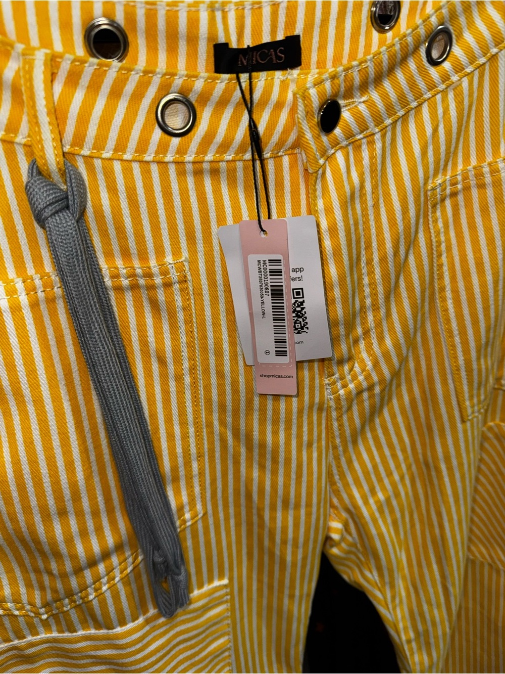 Yellow Striped Wide-Leg Barrel Drawstring Pants - Picture 5 of 5
